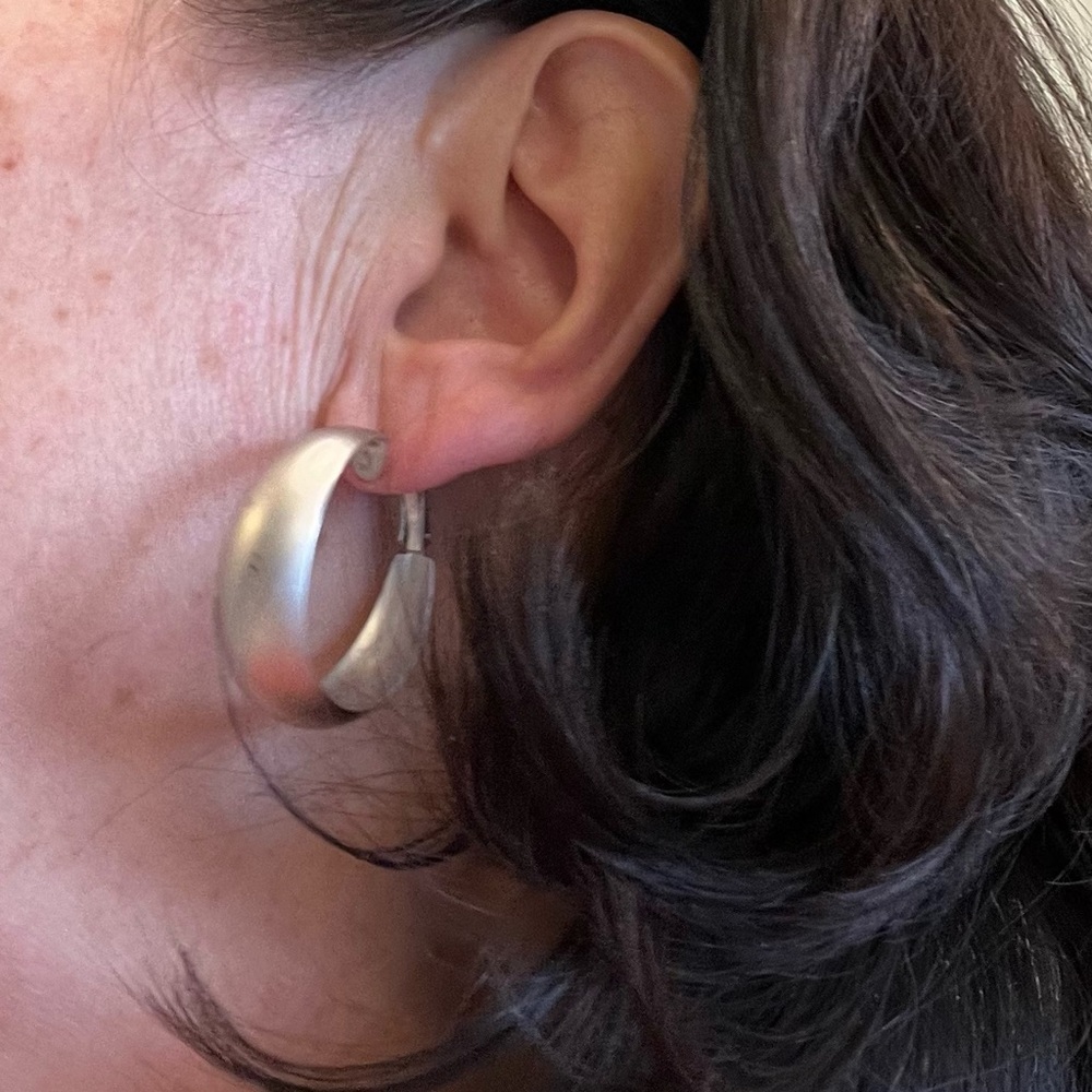 Matt Finished, Silver Plated Hoop Earrings - Picture 3 of 16